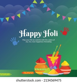 Realistic happy Holi festival of colors banner design template.