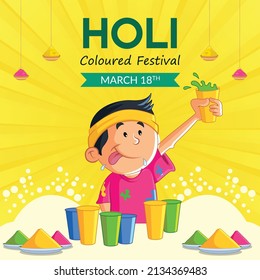 Realistic happy Holi festival of colors banner design template.