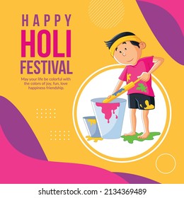 Realistic happy Holi festival of colors banner design template.