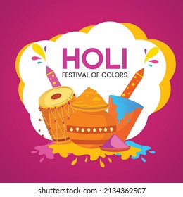 Realistic happy Holi festival of colors banner design template.