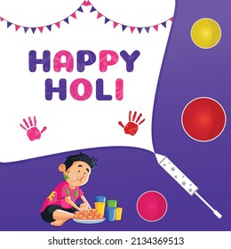 Realistic happy Holi festival of colors banner design template.