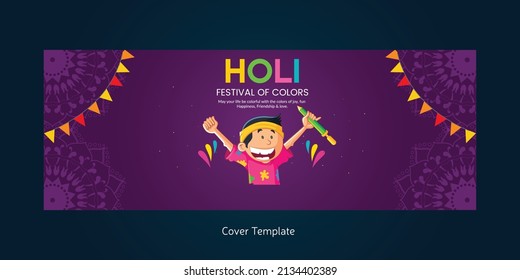 Realistic happy Holi festival of colors  cover page template. 