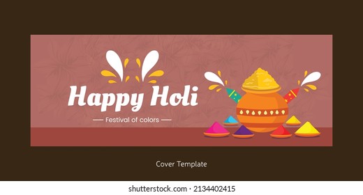 Realistic happy Holi festival of colors  cover page template. 
