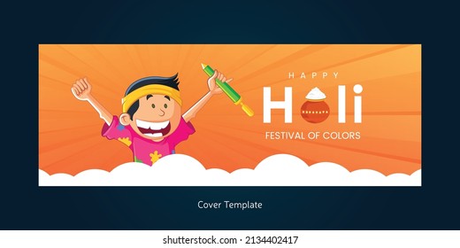 Realistic happy Holi festival of colors  cover page template. 