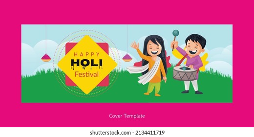 Realistic happy Holi festival of colors  cover page template. 