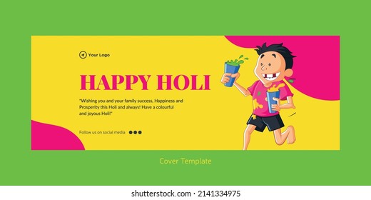 Realistic happy Holi festival of colors  cover page template. 