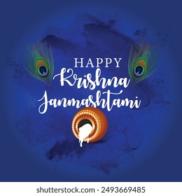 Realistic happy janmashtami celebration vector illustration