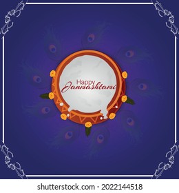 Realistic happy krishna janmashtami celebration greeting card