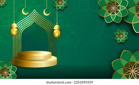 Realistic Happy muharram podium backgroud, muharram festival muslim holiday suitable for greeting card, business, poster, est