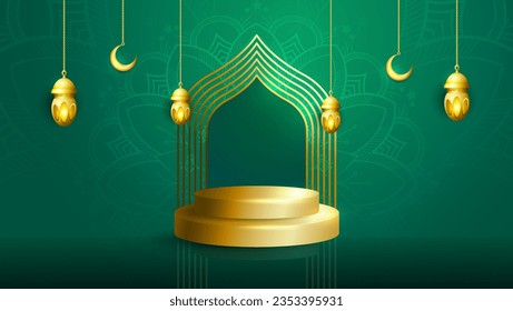 Realistic Happy muharram podium backgroud, muharram festival muslim holiday suitable for greeting card, business, poster, est