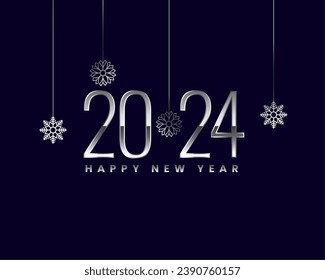 realistic happy new year 2024 background with silver snowflake vector