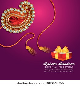 Realistic happy rakhi celebration greeting card with creative gifts and rakhi