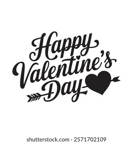 A realistic happy Valentine's Day calligraphy silhouette on a white background. The calligraphy says "Happy Valentine's Day". There is a heart with a bow at the bottom