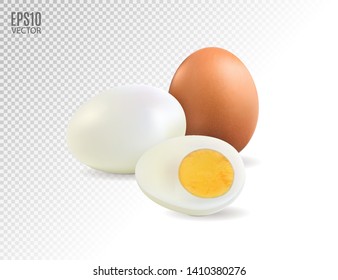 Realistic hard boiled eggs isolated on transparent background vector illustration