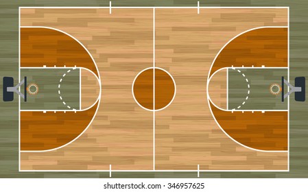 A realistic hardwood textured basketball court illustration. EPS 10. File contains transparencies. 