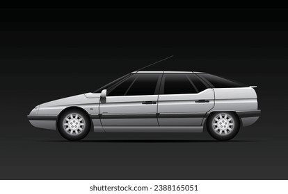 Realistic hatchback executive sedan in gris quartz color illustration vector.