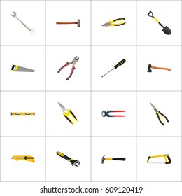 Realistic Hatchet, Pliers, Nippers And Other Vector Elements. Set Of Instruments Realistic Symbols Also Includes Cutter, Lumber, Sledge Objects.