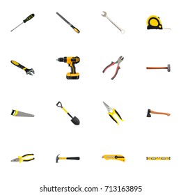 Realistic Hatchet, Pliers, Spade And Other Vector Elements. Set Of Tools Realistic Symbols Also Includes Tape, Instrument, Tongs Objects.