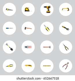 Realistic Hatchet, Scissors, Forceps And Other Vector Elements. Set Of  Realistic Symbols Also Includes Nippers, Tape, Carpenter Objects.