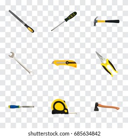 Realistic Hatchet, Sharpener, Scissors And Other Vector Elements. Set Of Instruments Realistic Symbols Also Includes Claw, Scissors, Stationery Objects.