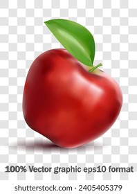 realistic healthy red apple with leaf. Vector in eps 10 format, no raster effects