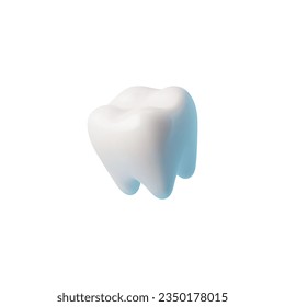 Estilo 3D de dientes saludable realista, ilustración vectorial aislada en fondo blanco. Elemento de diseño decorativo, odontología y ortodoncia, diente de volumen blanco