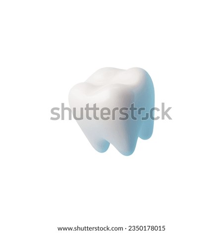 Realistic healthy tooth 3D style, vector illustration isolated on white background. Decorative design element, dentistry and orthodontics, white volume tooth