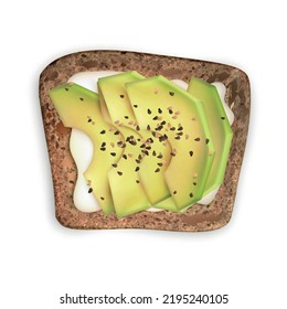Realistic healthy wholemeal toast with avocado slices vector illustration
