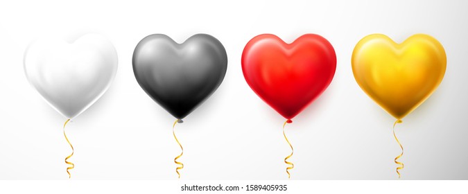 Realistic heart balloon with shadow. Shine helium balloon for wedding, Birthday, parties. Festival decoration. Vector illustration.