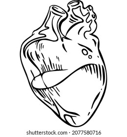 Realistic heart half filled and liquid sketch vector illustration hand draw