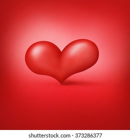 Realistic heart on red background. Valentines day greeting card template. Vector illustration.