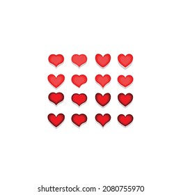 Realistic Heart red flat cartoon icon set. Romantic abstract different shape symbol on Valentines Day. Love banner template decorative element for wedding invitation card.