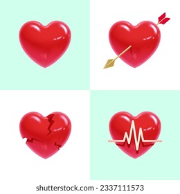 Realistic heart set for print and design. Vector illustration.
