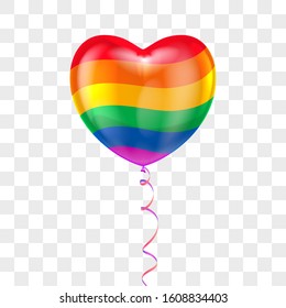 Realistic heart shape air balloon with lace on transparent background and Flag of a gay pride. Vector valentines day holiday, wedding or romantic dating symbol. Birthday, anniversary party celebration