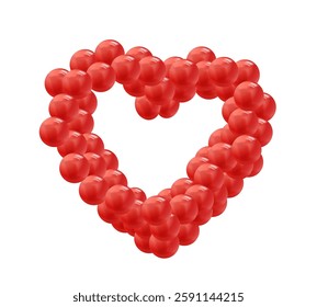 Realistic heart shape from red inflated balloons vector icon. Romantic holiday party air decoration. Glossy helium balloons for lovely events. St. Valentine day celebration festive 3d design element