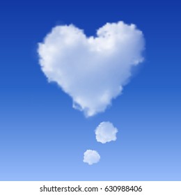 Realistic Heart shaped cloud in the blue sky.