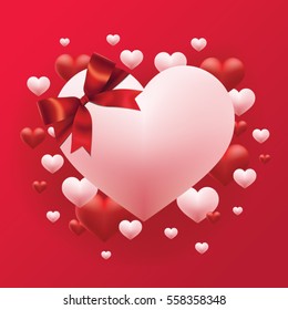 Realistic hearts background with happy valentines day greetings. Celebration card, vector illustration. wallpaper, flyers, invitation, posters, brochure, voucher,banners. Empty text area.