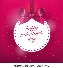 Realistic hearts with happy valentines day greetings. Celebration card, vector illustration, wallpaper, flyer, invitation, poster, brochure, voucher, banner. Pink, purple ribbon design with text area