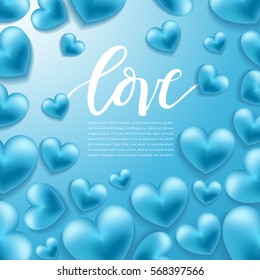 Realistic Hearts on Blue Background : Vector Illustration