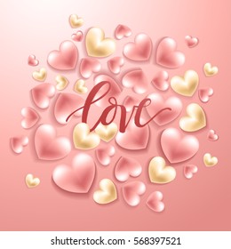 Realistic Hearts on Pink Background : Vector Illustration