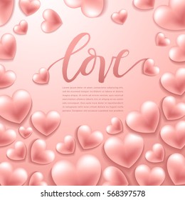 Realistic Hearts on Pink Background : Vector Illustration