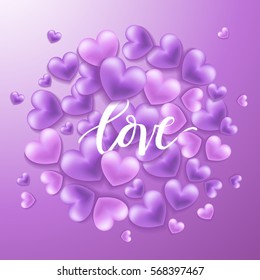 Realistic Hearts on Purple Background : Vector Illustration