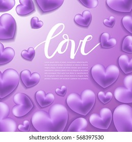 Realistic Hearts on Purple Background : Vector Illustration