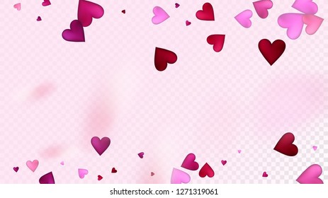 Realistic Hearts Vector Confetti. Valentines Day Wedding Pattern. Rich VIP Gift, Birthday Card, Poster Background Valentines Day Decoration with Falling Down Hearts Confetti. Beautiful Pink Glitter