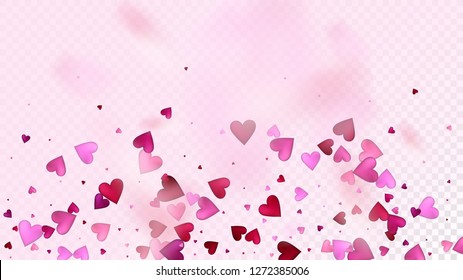 Realistic Hearts Vector Confetti. Valentines Day Romantic Pattern. Elegant Gift, Birthday Card, Poster Background Valentines Day Decoration with Falling Down Hearts Confetti. Beautiful Pink Glitter