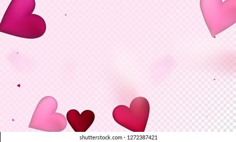 Realistic Hearts Vector Confetti. Valentines Day Wedding Pattern. Beautiful Pink Scatter Valentines Day Decoration with Falling Down Hearts Confetti. Luxury Gift, Birthday Card, Poster Background