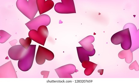 Realistic Hearts Vector Confetti. Valentines Day Wedding Pattern. Rich VIP Gift, Birthday Card, Poster Background Valentines Day Decoration with Falling Down Hearts Confetti. Beautiful Pink Design