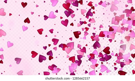 Realistic Hearts Vector Confetti. Valentines Day Tender Pattern. Elegant Gift, Birthday Card, Poster Background Valentines Day Decoration with Falling Down Hearts Confetti. Beautiful Pink Sparkles