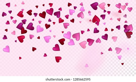 Realistic Hearts Vector Confetti. Valentines Day Tender Pattern. Elegant Gift, Birthday Card, Poster Background Valentines Day Decoration with Falling Down Hearts Confetti. Beautiful Pink Glitter