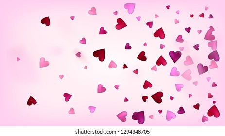 Realistic Hearts Vector Confetti. Valentines Day Wedding Pattern. Trendy Gift, Birthday Card, Poster Background Valentines Day Decoration with Falling Down Hearts Confetti. Beautiful Pink Scatter